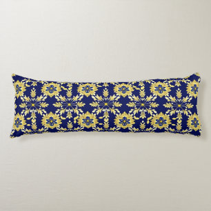 Elegant Floral Pattern in Gold and Blue Body Cushion