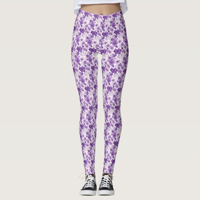 Elegant floral pattern in purple tones leggings (Front)