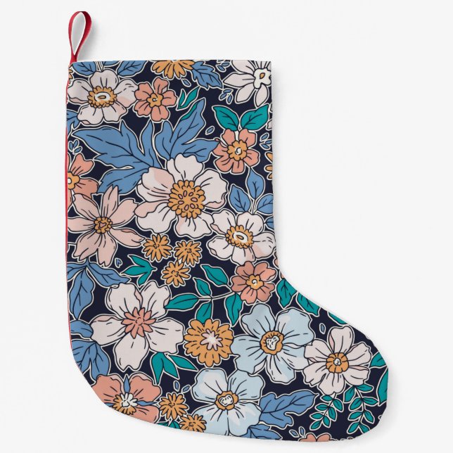 Elegant floral pattern in small hand draw flower.  christmas stocking (Front)