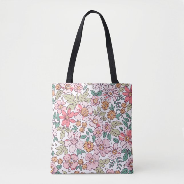 Elegant floral pattern in small hand draw flower.  tote bag (Front)