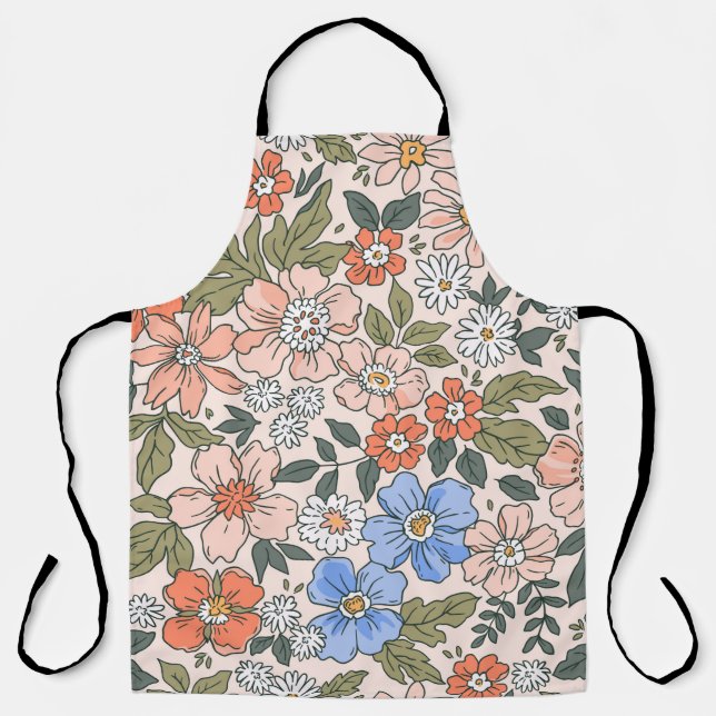 Elegant floral pattern in small hand draw flowers  apron (Front)