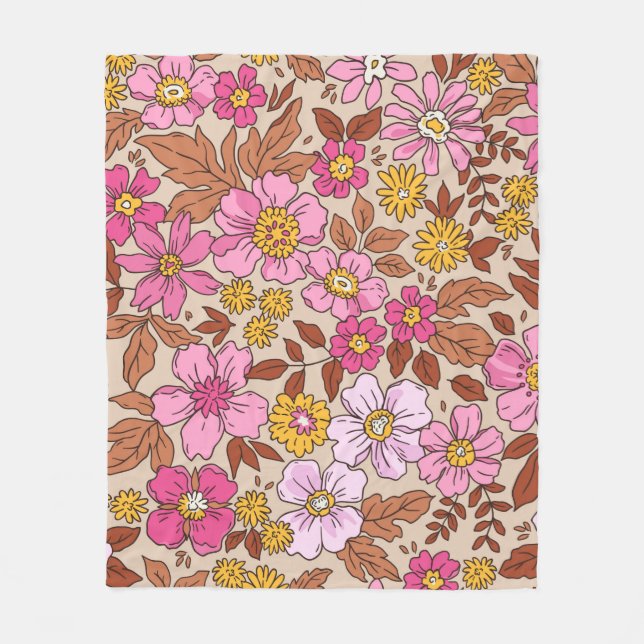 Elegant floral pattern in small hand draw flowers. fleece blanket (Front)