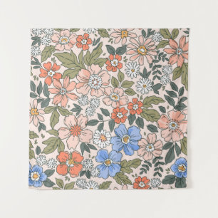 Elegant floral pattern in small hand draw flowers tapestry