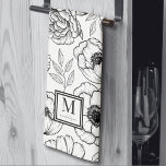 Elegant Floral Pattern Initial Monogram Tea Towel<br><div class="desc">Elegant Floral Pattern Initial Monogram kitchen towel. Add a touch of elegance to your kitchen with this personalised monogram tri-fold towel. Featuring a chic square detail framing the monogram and name, the towel displays a beautiful black-and-white botanical floral pattern inspired by high-end designs. The mix of bold serif and delicate...</div>