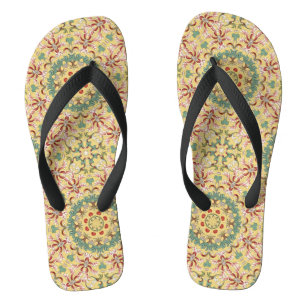 Elegant floral Pattern kaleidoscope Flip Flops