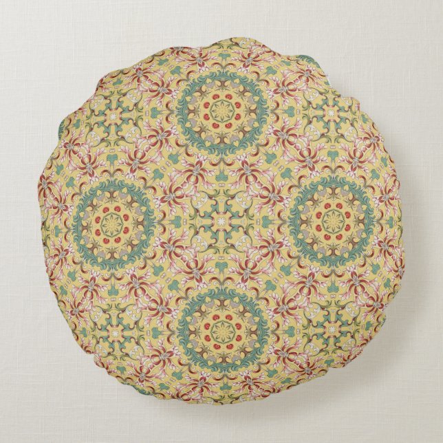 Elegant floral Pattern kaleidoscope Round Cushion (Back)