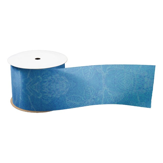 Elegant Floral Pattern light blue Satin Ribbon (Spool)