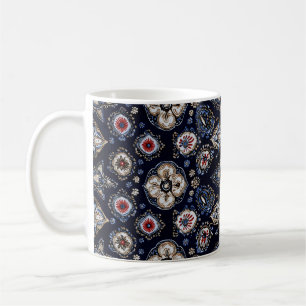 Elegant Floral Pattern Navy Blue Coffee Mug
