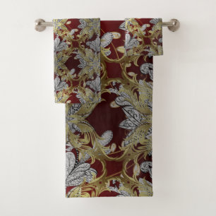 Elegant Floral Pattern Neutral Colours Gold Elemen Bath Towel Set
