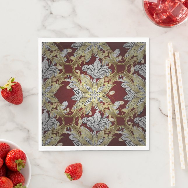 Elegant Floral Pattern Neutral Colours Gold Elemen Napkin (Insitu)