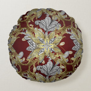 Elegant Floral Pattern Neutral Colours Gold Elemen Round Cushion