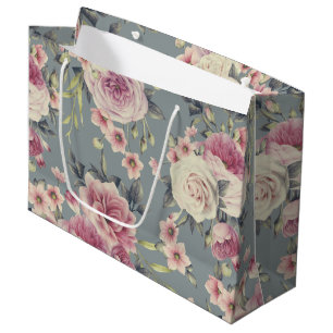 Elegant Floral Pattern of Pink Roses & Flowers Large Gift Bag