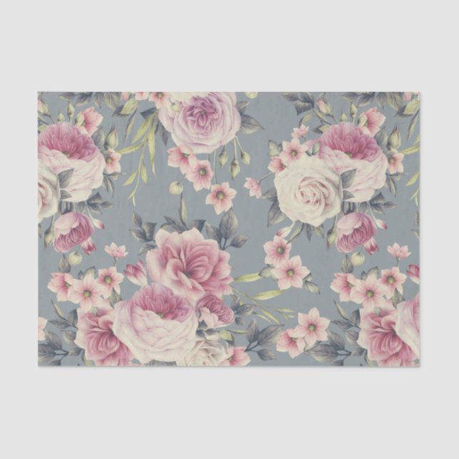 Elegant Floral Pattern of Pink Roses & Flowers Tissue Paper (Front)