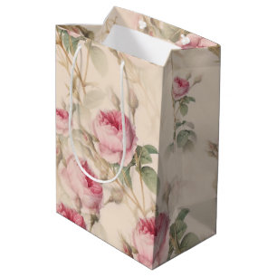 Elegant Floral Pattern of Pink Roses Medium Gift Bag