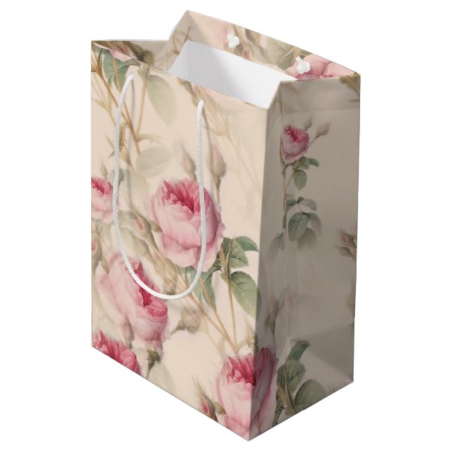 Elegant Floral Pattern of Pink Roses Medium Gift Bag (Back Angled)