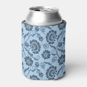 Elegant Floral Pattern on Light Blue Back Can Cooler