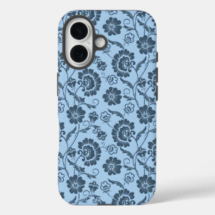Elegant Floral Pattern on Light Blue Back iPhone 16 Case