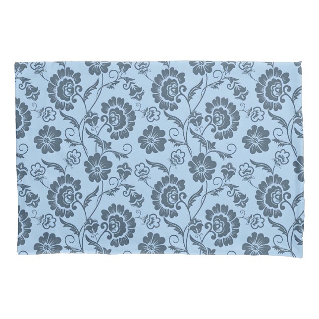 Elegant Floral Pattern on Light Blue Back Pillowcase (Front-Left)