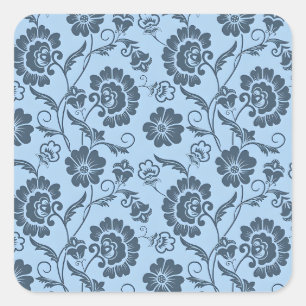 Elegant Floral Pattern on Light Blue Back Square Sticker