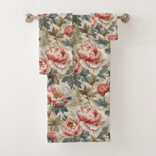 Elegant floral pattern. Pale pink peonies Bath Towel Set