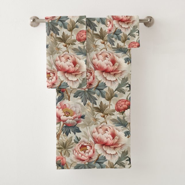 Elegant floral pattern. Pale pink peonies  Bath Towel Set (Insitu)