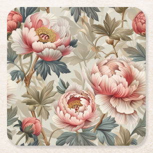 Elegant floral pattern. Pale pink peonies Square Paper Coaster