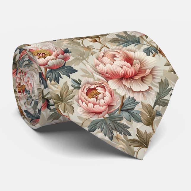 Elegant floral pattern. Pale pink peonies  Tie (Rolled)