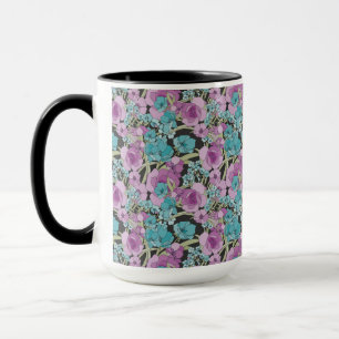 Elegant Floral Pattern Pink Purple Black Backgroun Mug