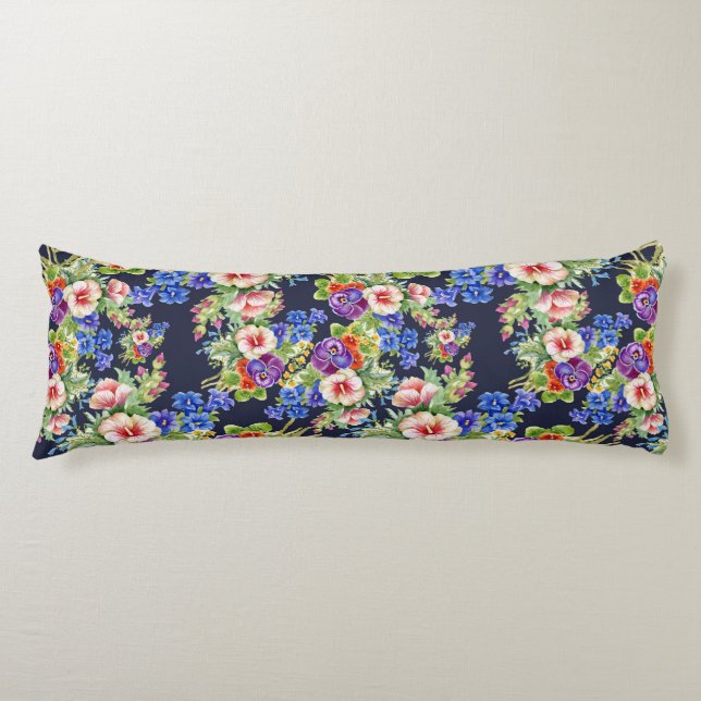 Elegant Floral Pattern Pink Yellow Blue Foliage Body Cushion (Front)