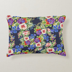 Elegant Floral Pattern Pink Yellow Blue Foliage Decorative Cushion