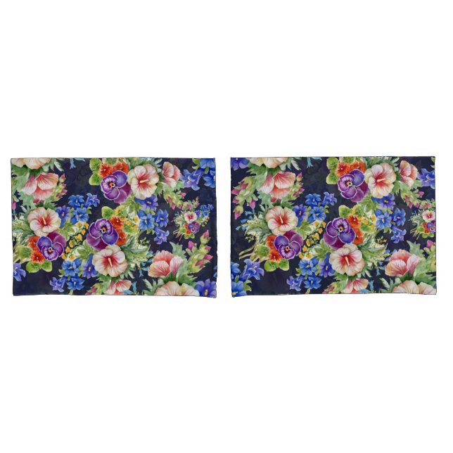 Elegant Floral Pattern Pink Yellow Blue Foliage Pillowcase (Front-Set)