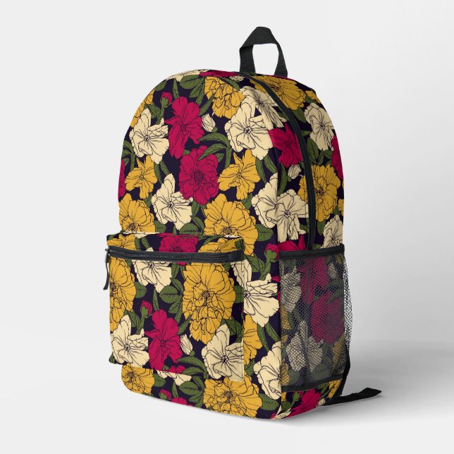 Elegant floral pattern printed backpack (Back Corner Right)