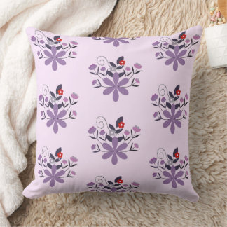 Elegant floral pattern purple violet grey red cushion