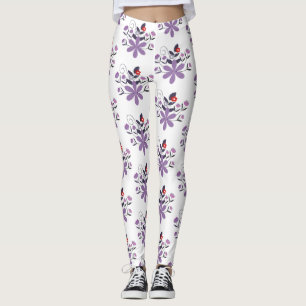 Elegant floral pattern purple violet grey red leggings