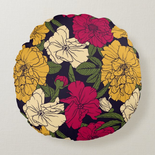 Elegant floral pattern round cushion (Front)