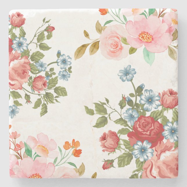 Elegant floral pattern square  stone coaster (Front)
