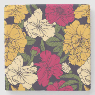 Elegant floral pattern stone coaster