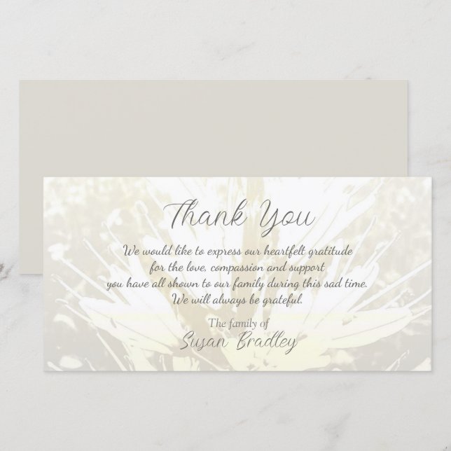Elegant Floral Pattern Sympathy Thank you P card 2 (Front/Back)