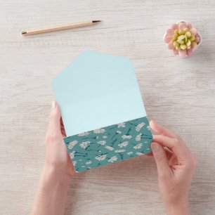 Elegant Floral Pattern - Teal & White Botanical All In One Invitation