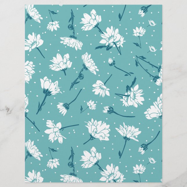 Elegant Floral Pattern - Teal & White Botanical Flyer (Front)