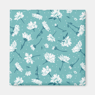 Elegant Floral Pattern - Teal & White Botanical Magnet