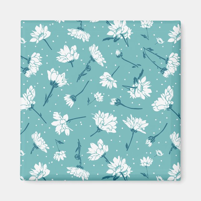 Elegant Floral Pattern - Teal & White Botanical Magnet (Front)