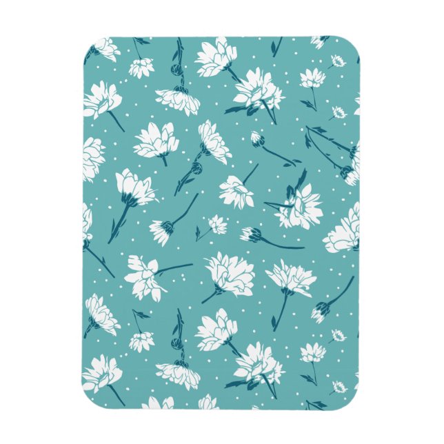 Elegant Floral Pattern - Teal & White Botanical Magnet (Vertical)