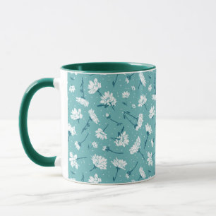 Elegant Floral Pattern - Teal & White Botanical Mug