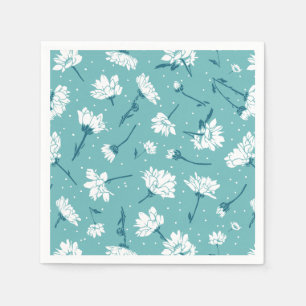 Elegant Floral Pattern - Teal & White Botanical Napkin