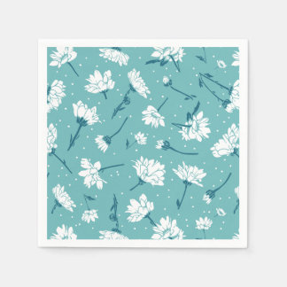 Elegant Floral Pattern - Teal & White Botanical Napkin