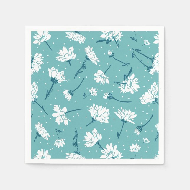 Elegant Floral Pattern - Teal & White Botanical Napkin (Front)