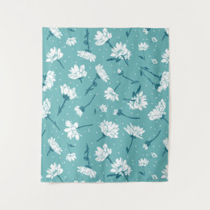 Elegant Floral Pattern - Teal & White Botanical Tapestry