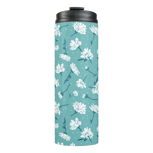 Elegant Floral Pattern - Teal & White Botanical Thermal Tumbler (Front)