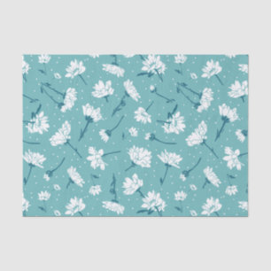 Elegant Floral Pattern - Teal & White Botanical Tissue Paper